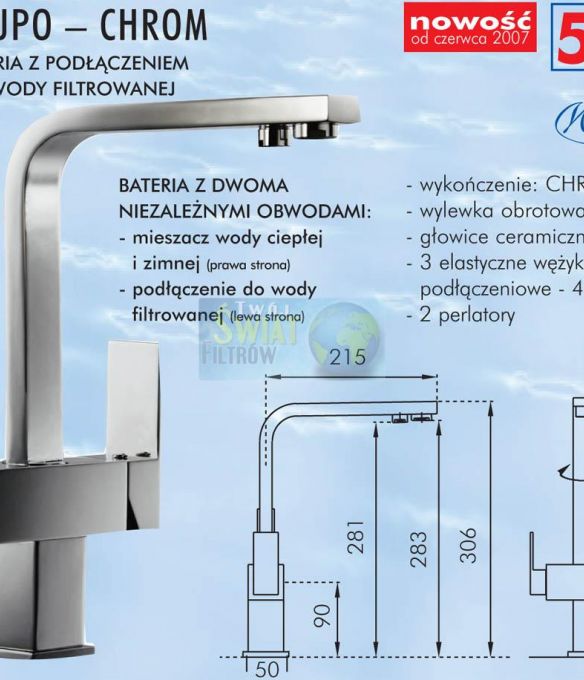 Bateria Taupo - chrom - obieg wody filtrowanej